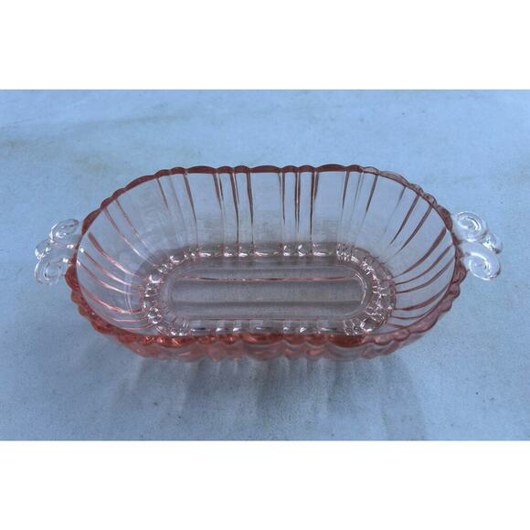 Vintage Old Cafe Pink Depression Glass Oval Olive Nut Bowl Anchor Hocking Small - Picture 2 of 11